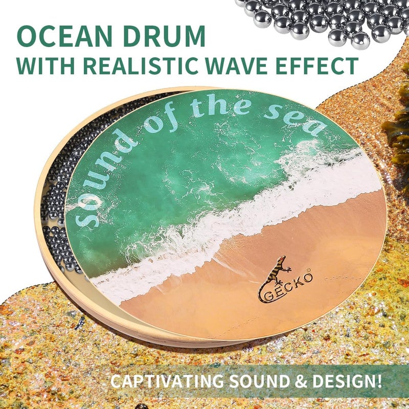 GECKO Ocean Wave Percussion Instrument - 14.6 Inch Birchwood Frame with Beads for Meditation, Sensory Play, Music Education, and Live Performances - Image 2